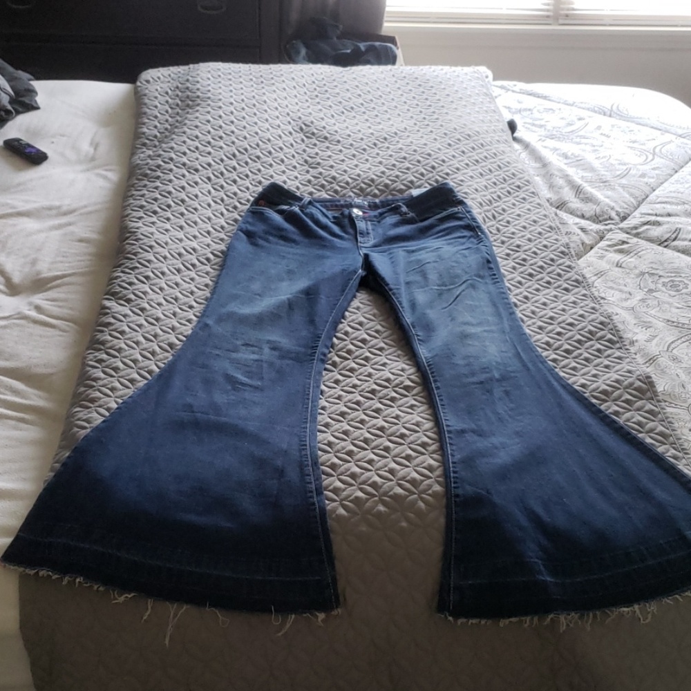 Peace love world bell bottom jeans